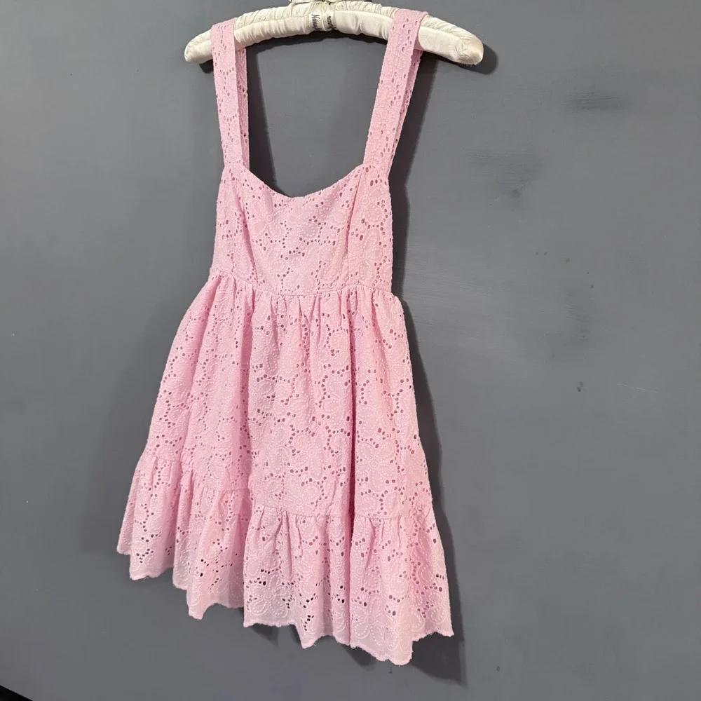 NWT That's So Fetch Lyndal Pink Eyelet Lace Tiered Mini BabyDress Dress 4 Small - Picture 7 of 8